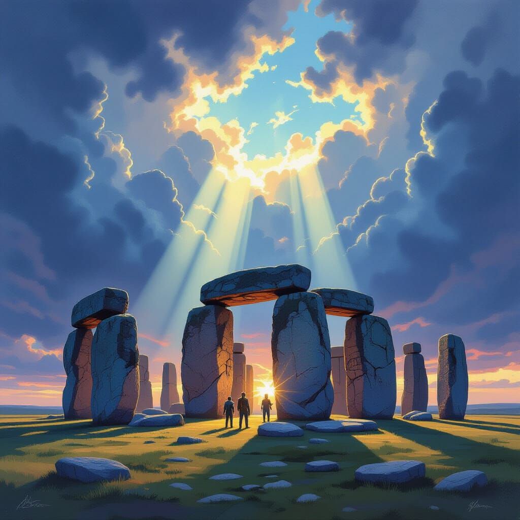 Ancient Robots Build Stonehenge In Gouache Painting