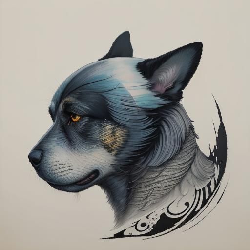 Dog Profile with Calligraphy in Double Exposure Style