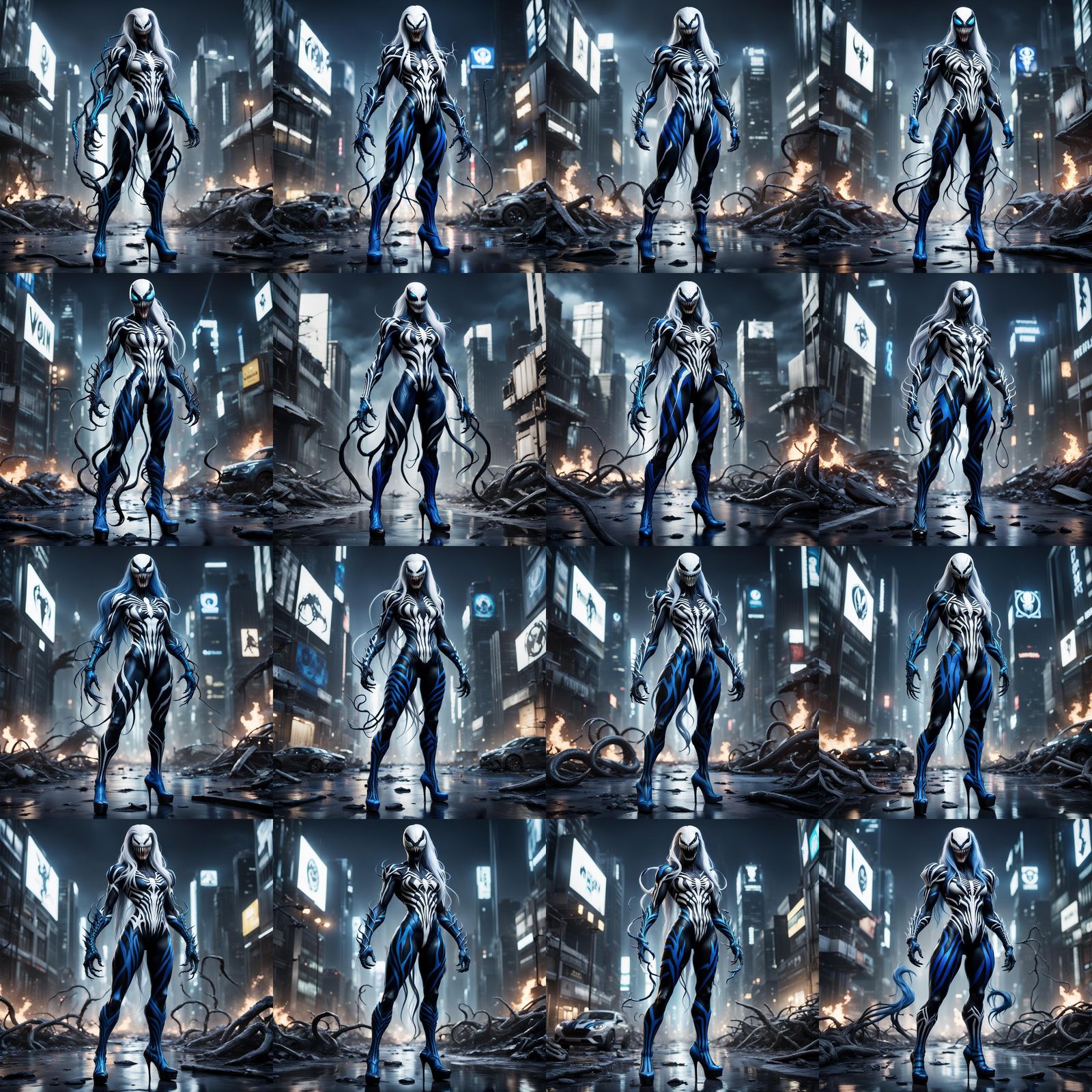 White and Blue Venom Character in Detailed Digital Art