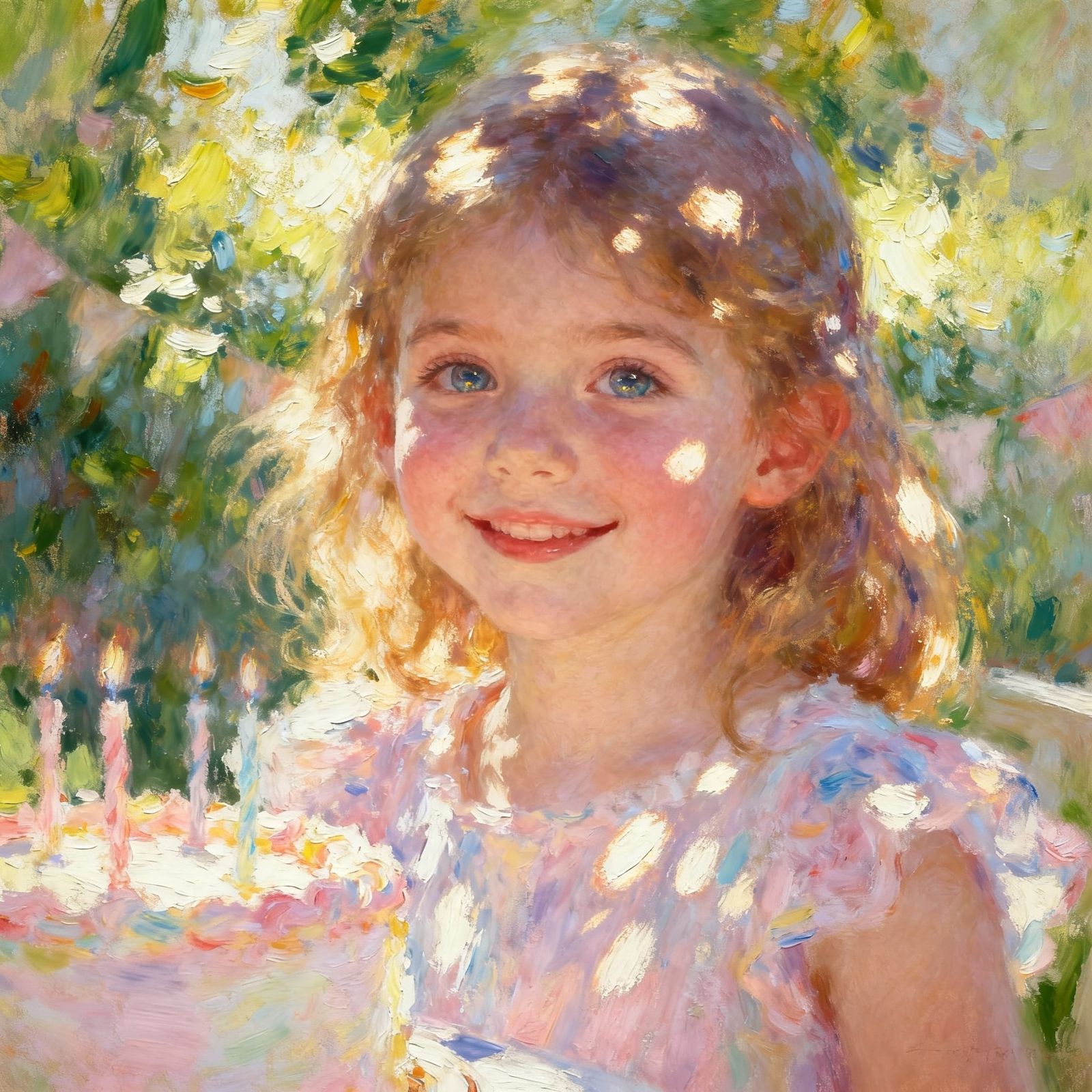 Joyful Birthday Portrait of a Girl in Monet Style