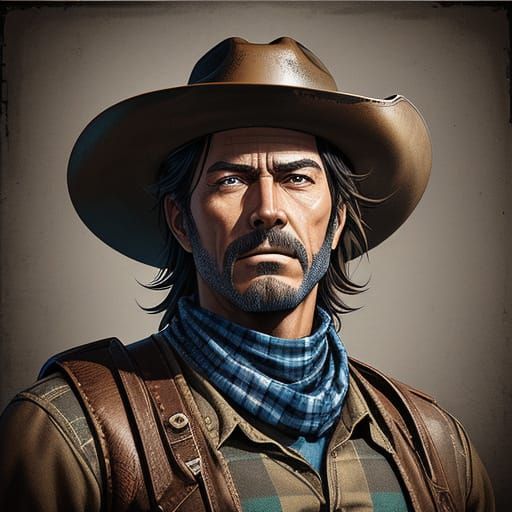 A Breathtaking Sepia-Toned Cowboy Portrait in Comic Book Sty...