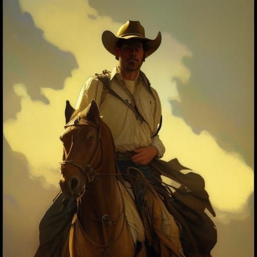 Cowboy and Baby Portrait in Classic Illustration Style