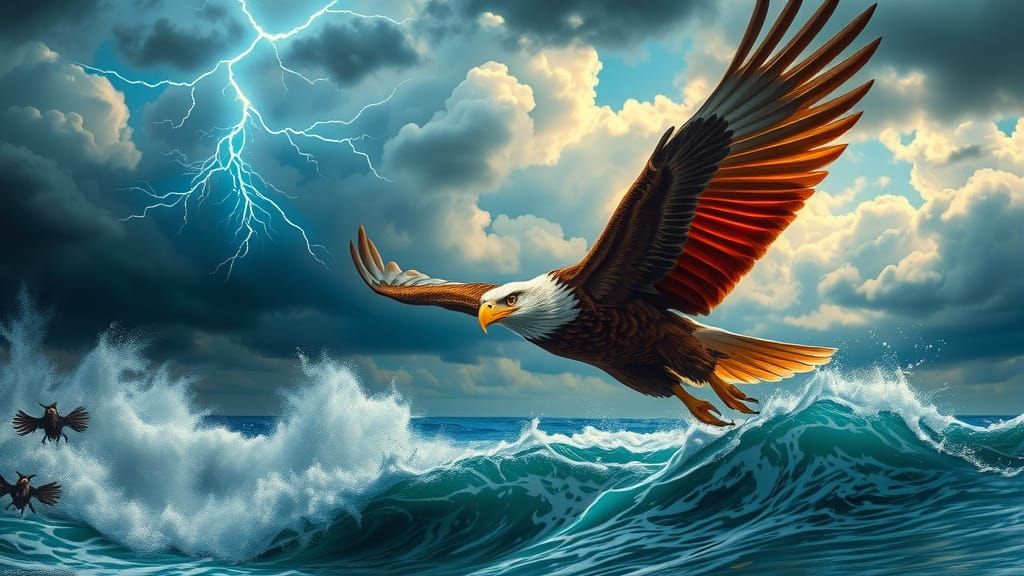 Eagle Soars Through Dramatic Stormy Skies in Hyper-Realistic...