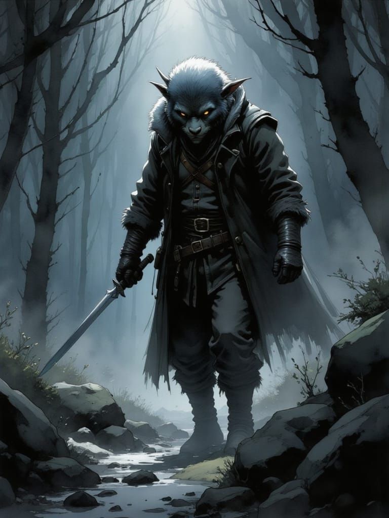 <lora:Nivis:1.0> fantasy scene ::  A shadowy scene portrayin...