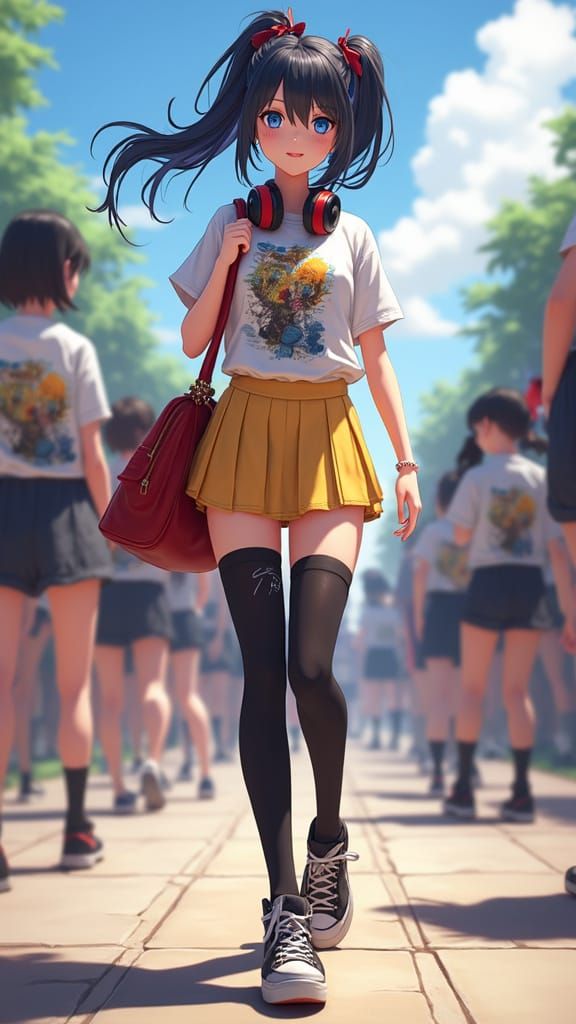 Anime Girl in Vibrant Cityscape, 3D Rendered Art