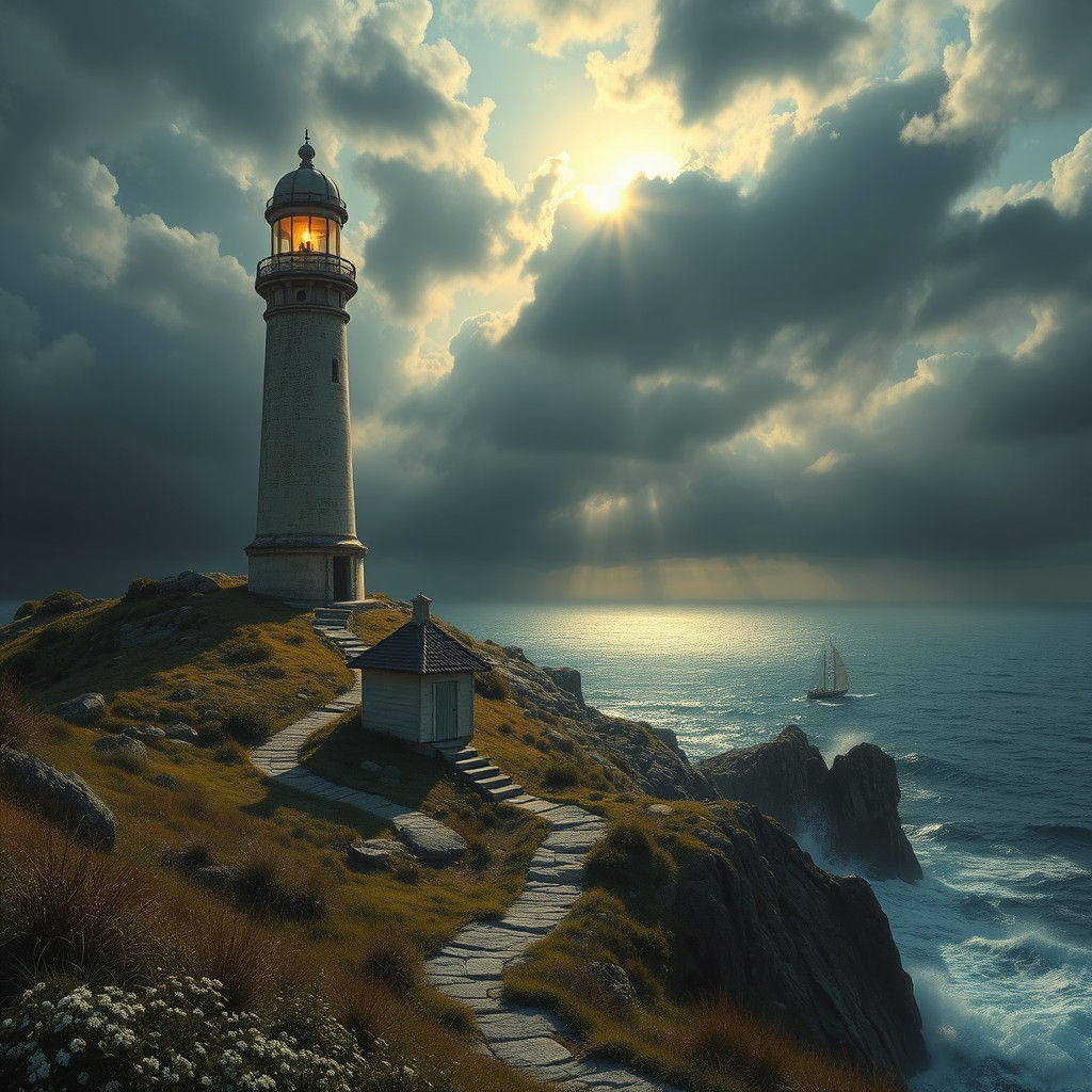 Majestic Lighthouse on Rocky Coastline