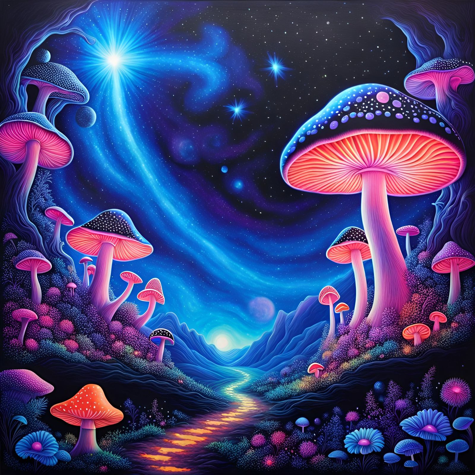 Black Light Mushroom Path to the Cosmos