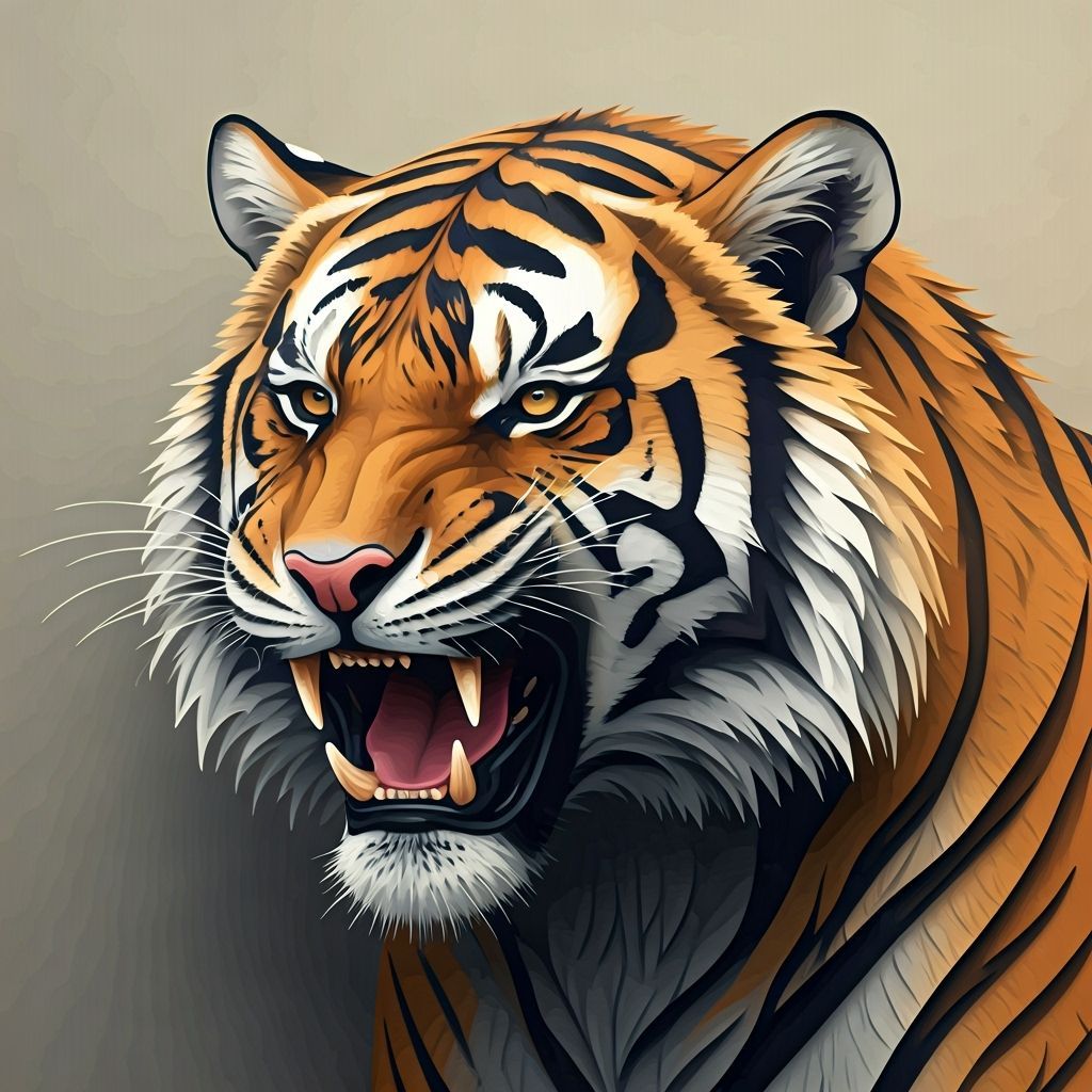 Majestic Roaring Tiger in Paper Cut Style