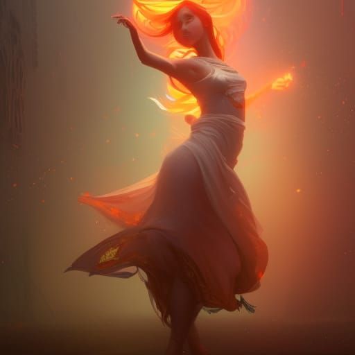 Girl Dancing in Magic Mist, Art Nouveau Style