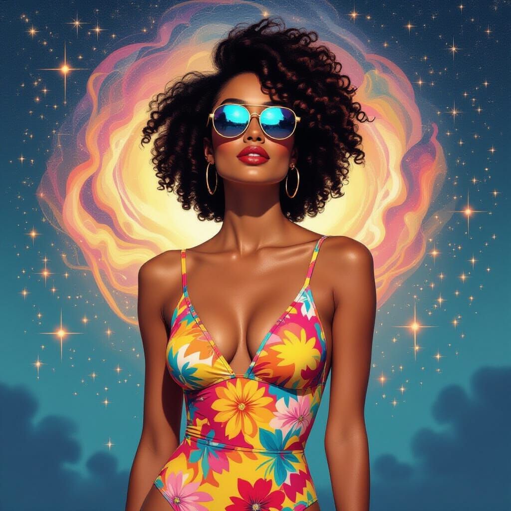 1990s Model in Cosmic Afrofuturism Style