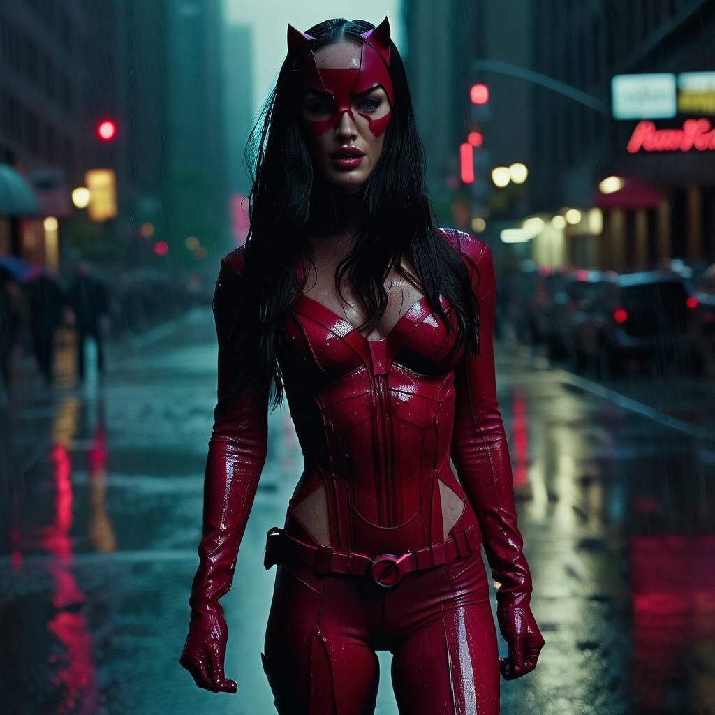 Megan Fox as Daredevil in Rainy New York