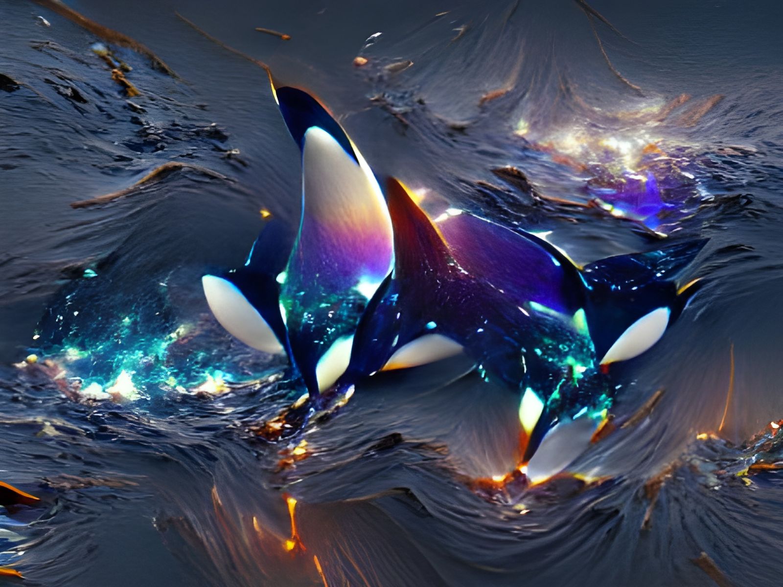 Orca in Starry Ocean: 3D Color Blend