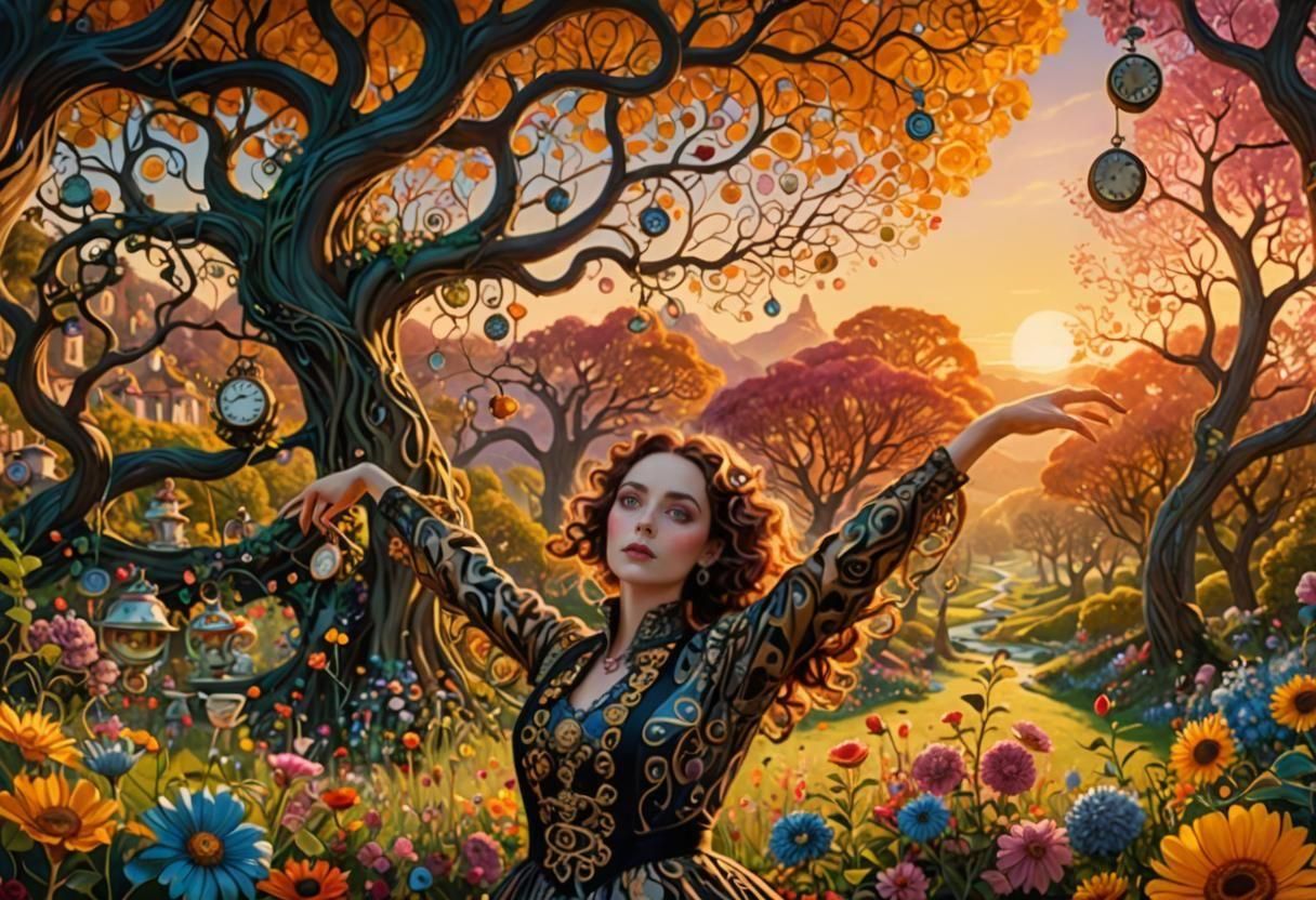 Surreal Alice in Wonderland World: Klimt-Inspired Portrait
