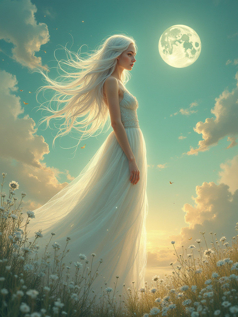 Ethereal Maiden in Dreamlike Realm: A Romantic Illustration