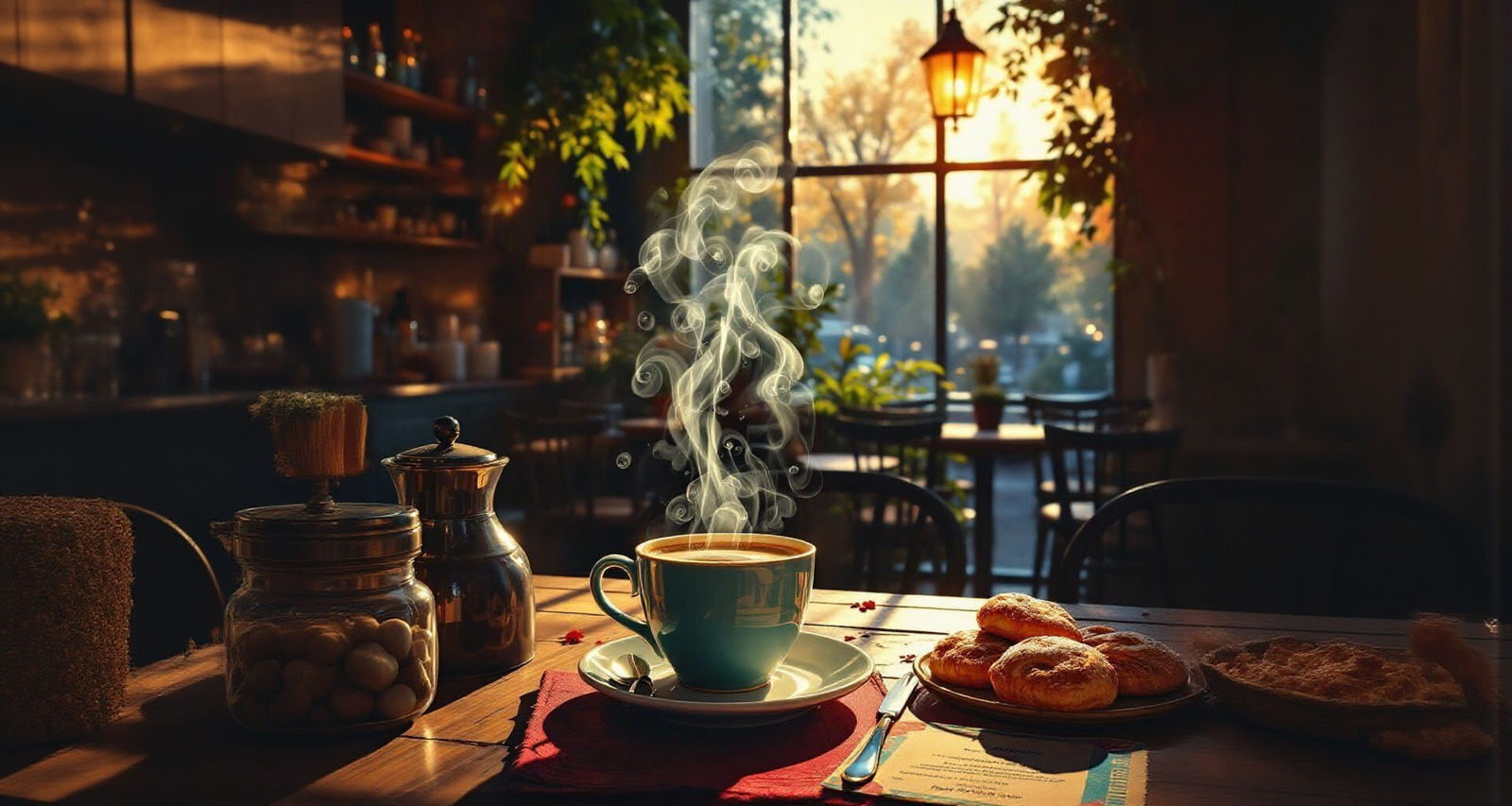 Photorealistic Coffee in Cafe with Pastries