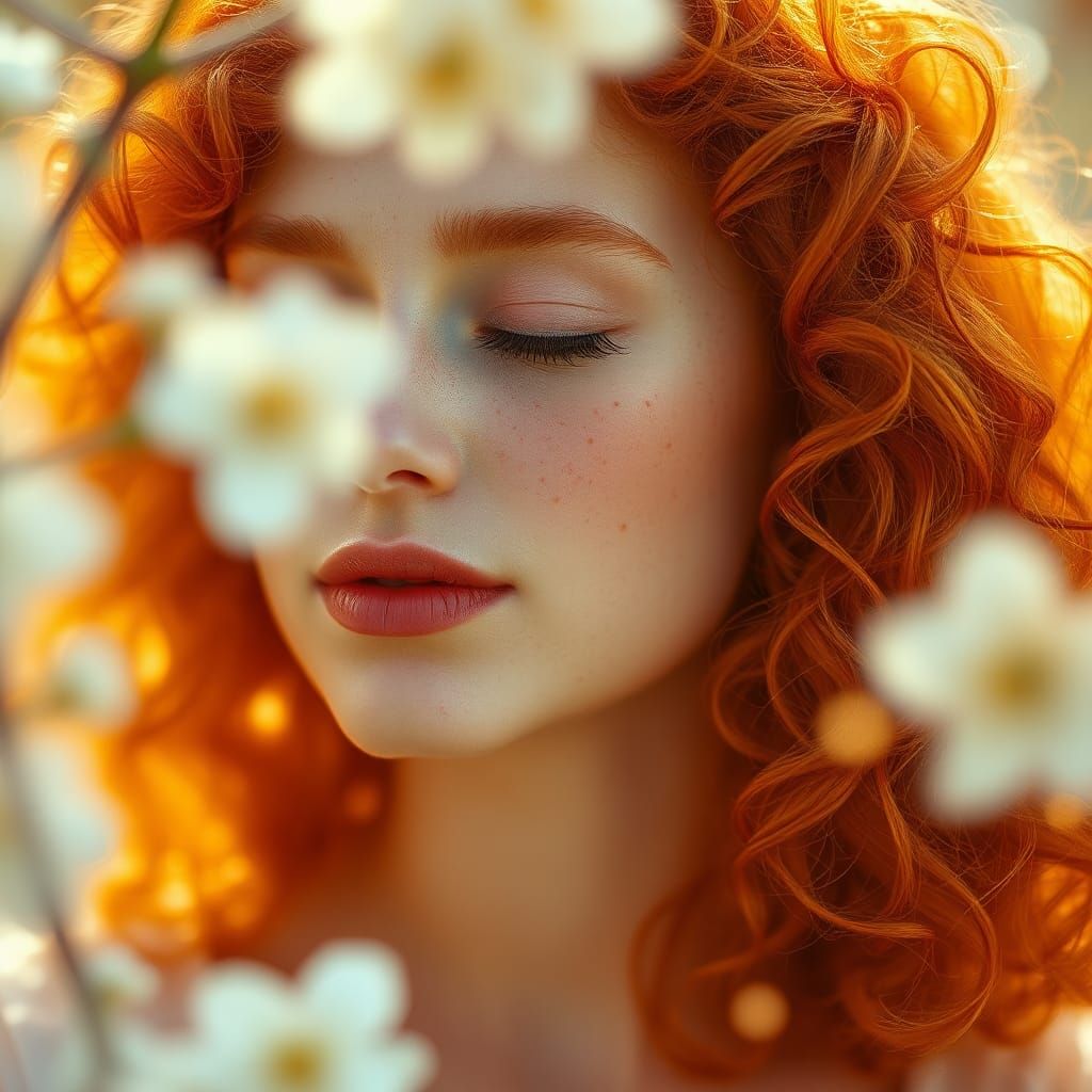 Ethereal Redhead Woman Portrait in Dreamy Light