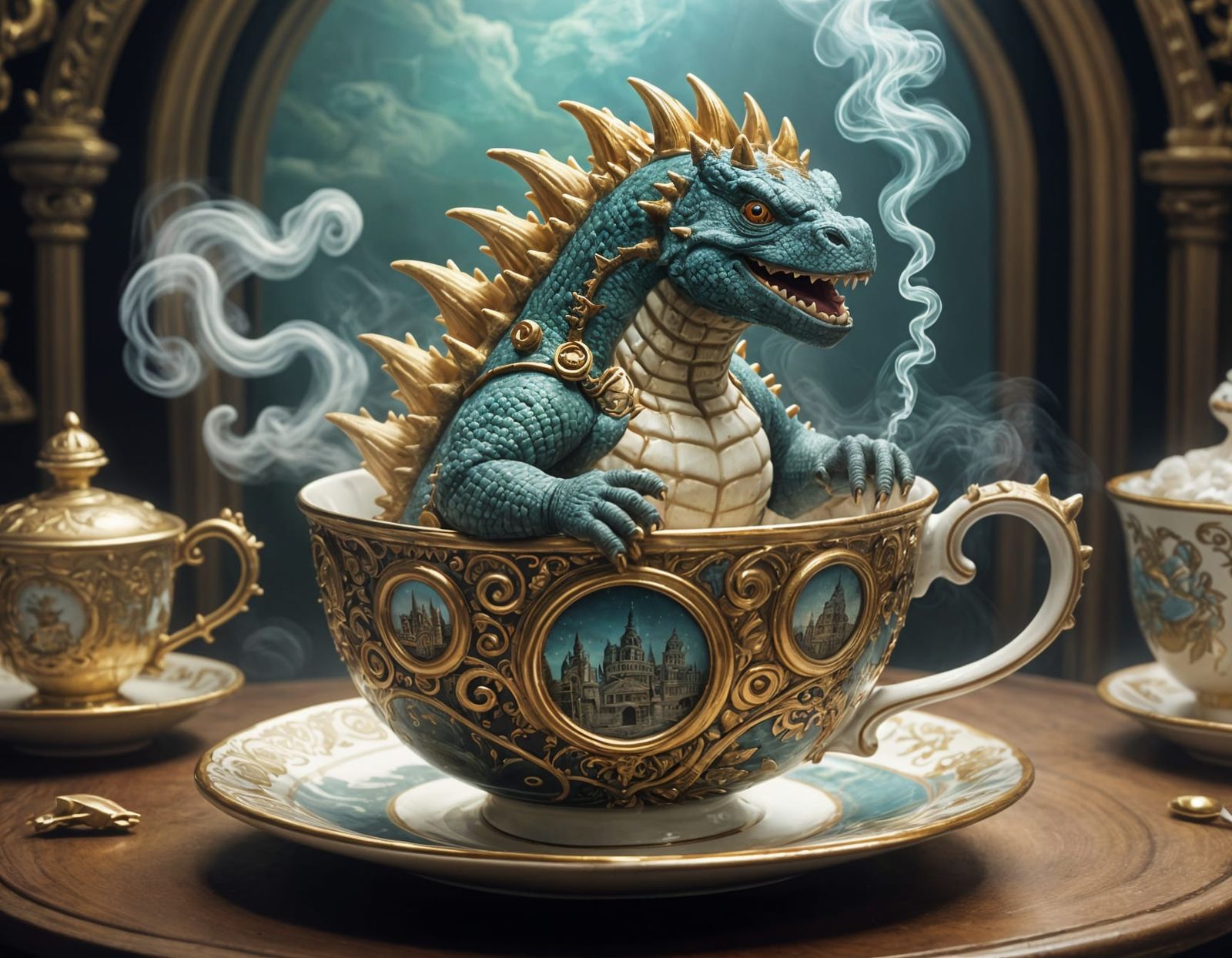 Lowbrow Art Gods Enjoy Tea Time