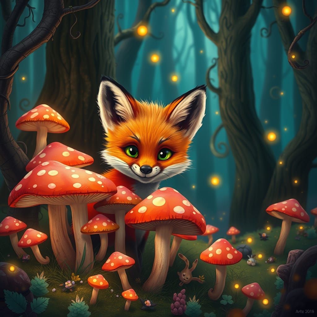 Whimsical Fox in a Vibrant Forest