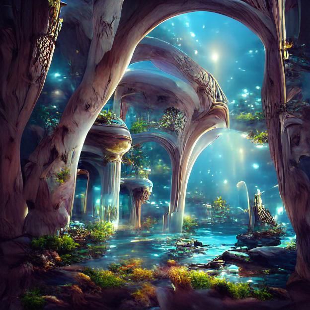 Luminous Underwater Temple Ruins: Fantasy Digital Art