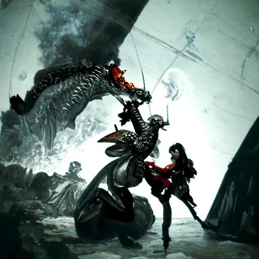 Epic Knight vs Dragon Battle in Horror Style