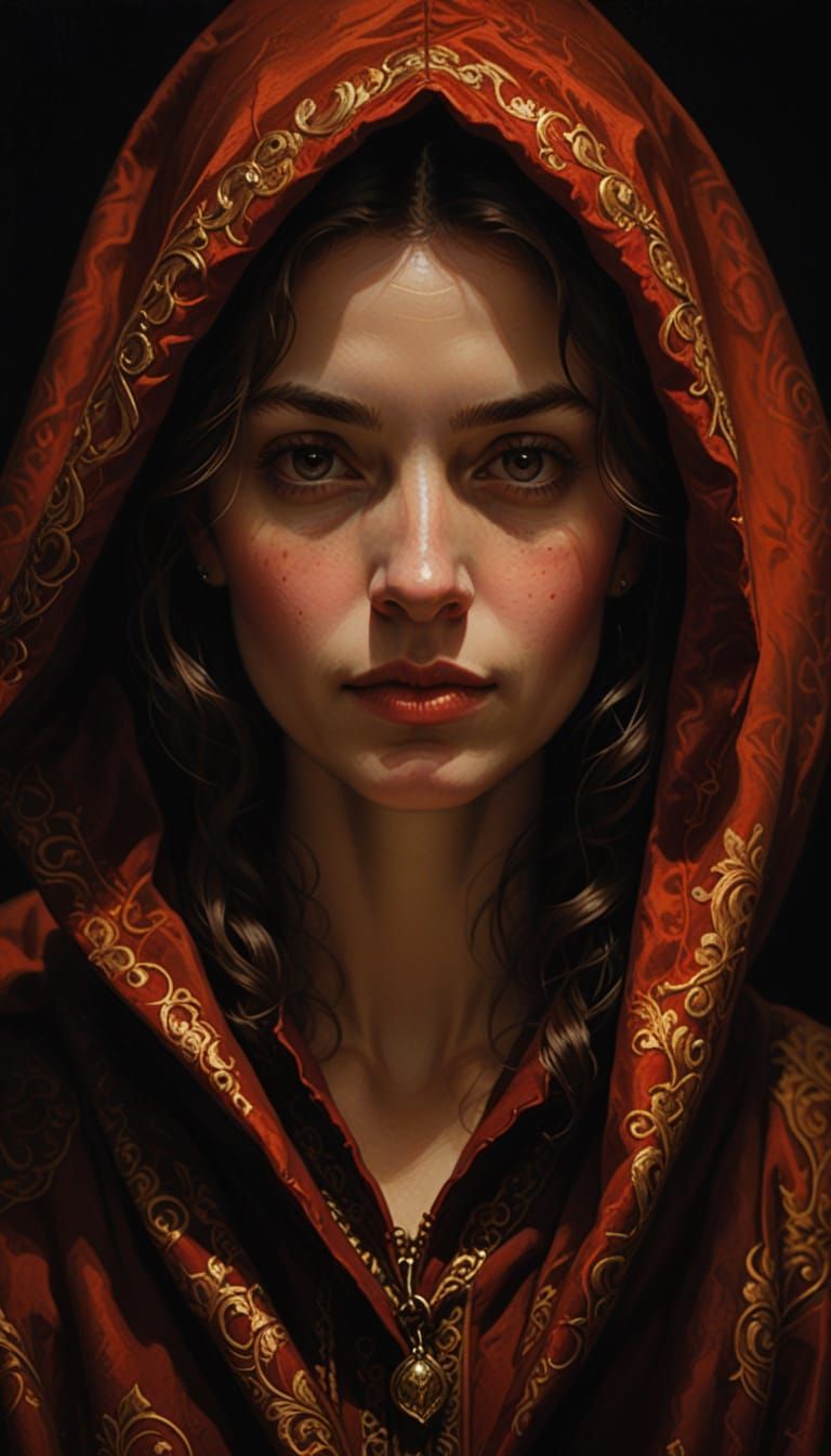 Woman in Red Cloak: Rembrandt Style Portrait