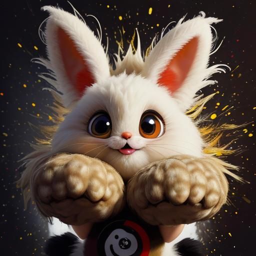 Whimsical Bunny Impasto Painting with Big Eyes