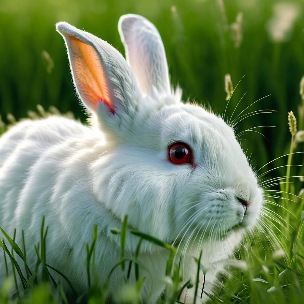 Macro Photo of a White Rabbit in Meadow