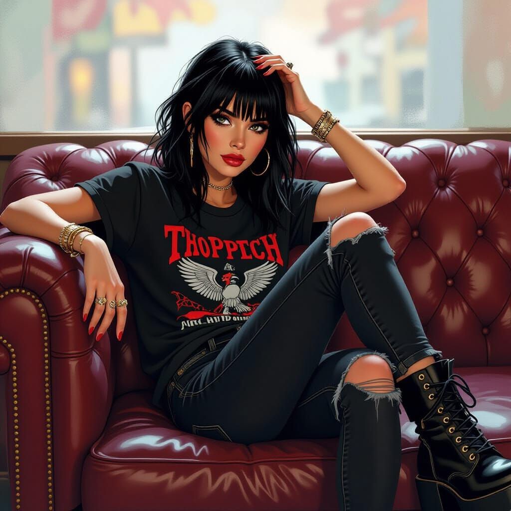 Edgy Goth Girl in Coffee Shop, Atmospheric Style