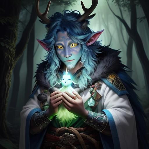 Azure Firbolg Druid Healing Bird with Green Aura