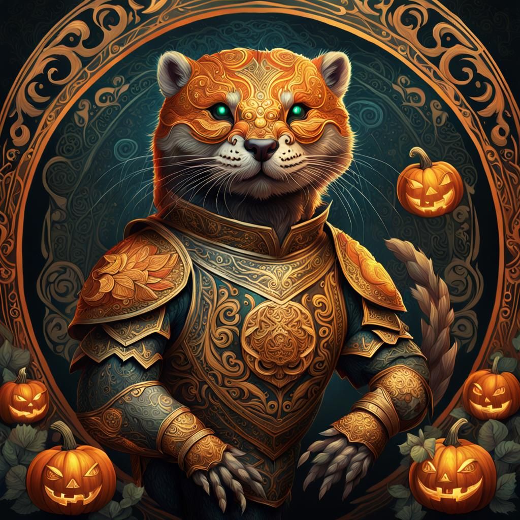 Ornate Pumpkin Otter in Dark Fantasy Style