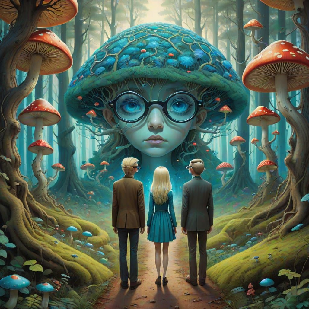 Surreal Forest Scene in Psychedelic Style with Intricate Det...
