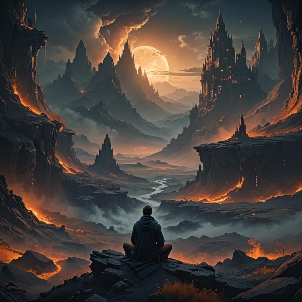 Melancholic Figure in Mystical Realm, Matte Painting