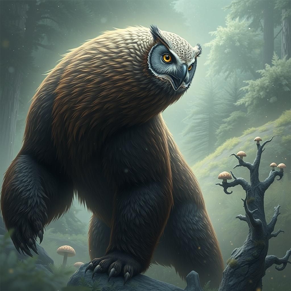 Majestic Owlbear Chimera in Fantasy Forest