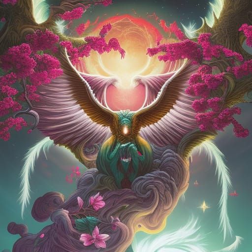 beautiful demon background cherry blossoms Dan Mumford