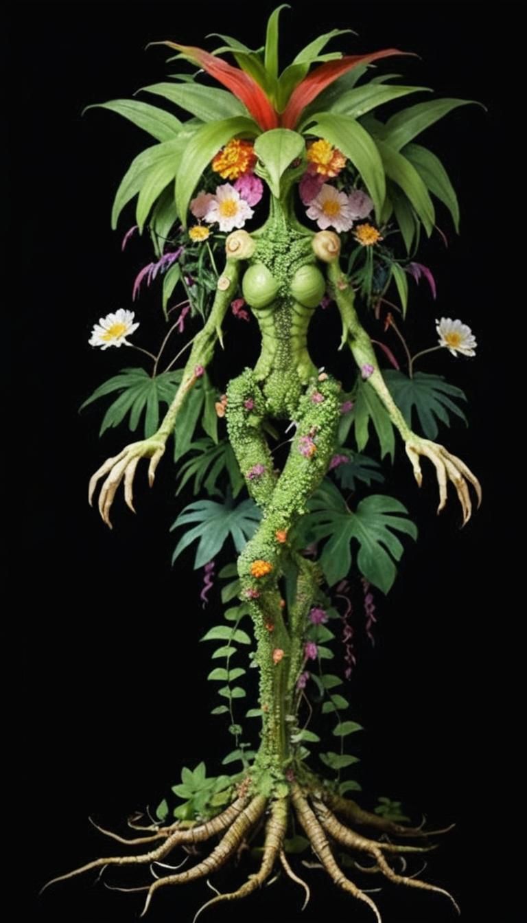 Walking Plant Creature with Reptilian Head in Jungle