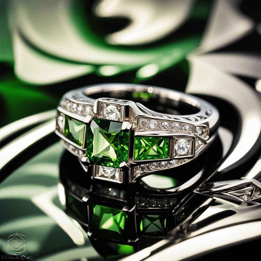 Art Deco Platinum Ring with Diamonds and Garnets