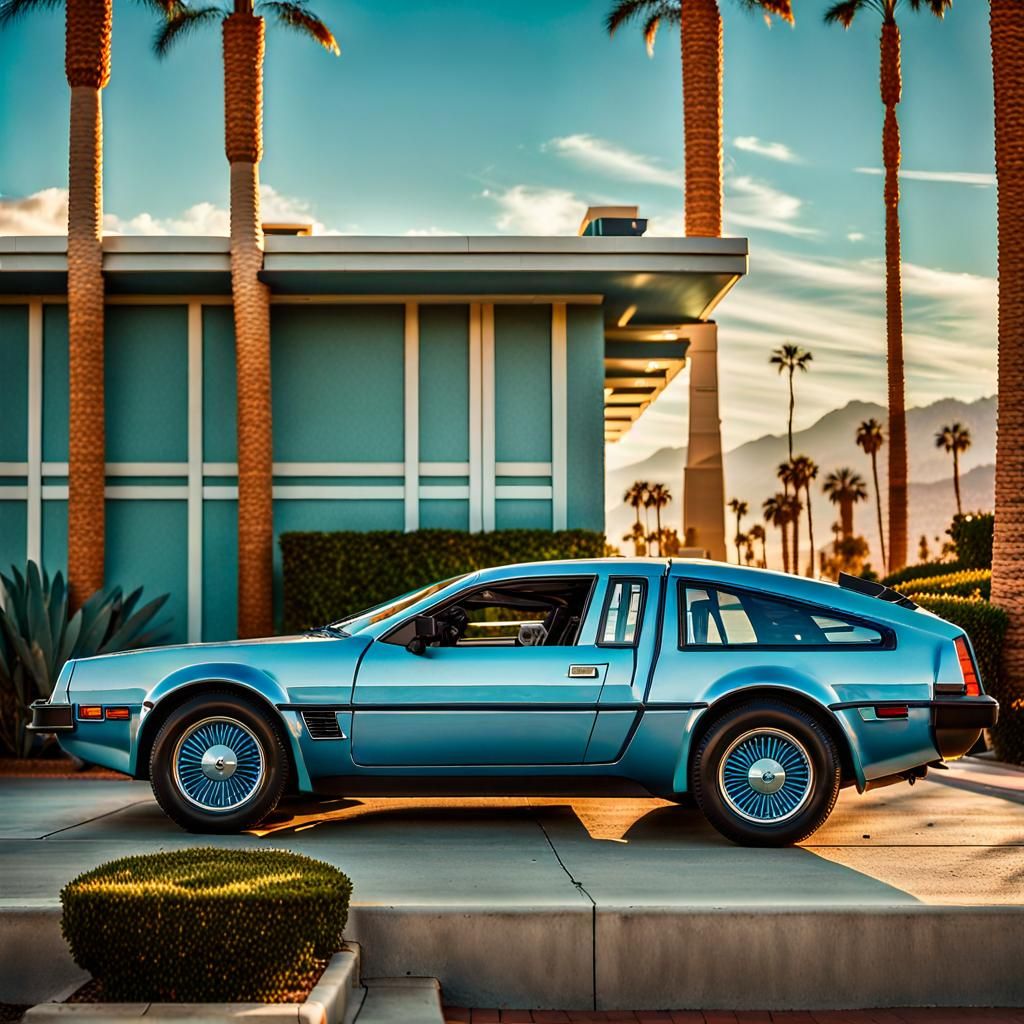 Light Blue 1970s Car in Palm Springs: Photo