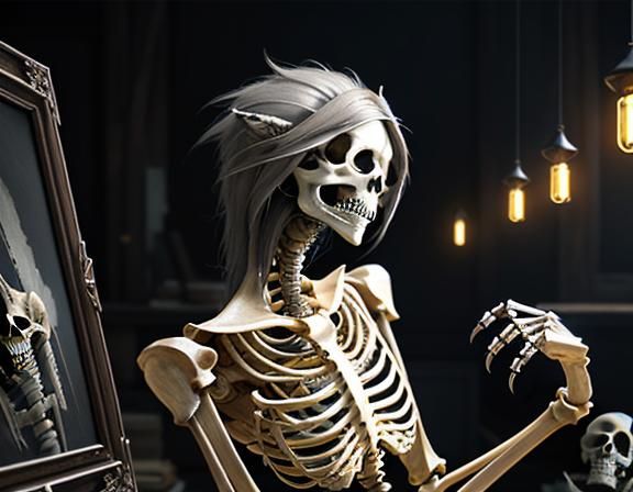 Furry Skeleton Cleans Bones in Dark Fantasy Workshop