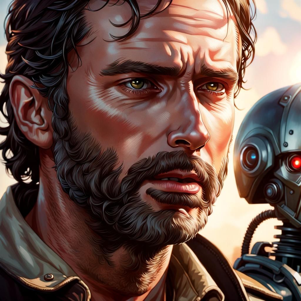 Rick Grimes and Robots in Photo-Realistic Style