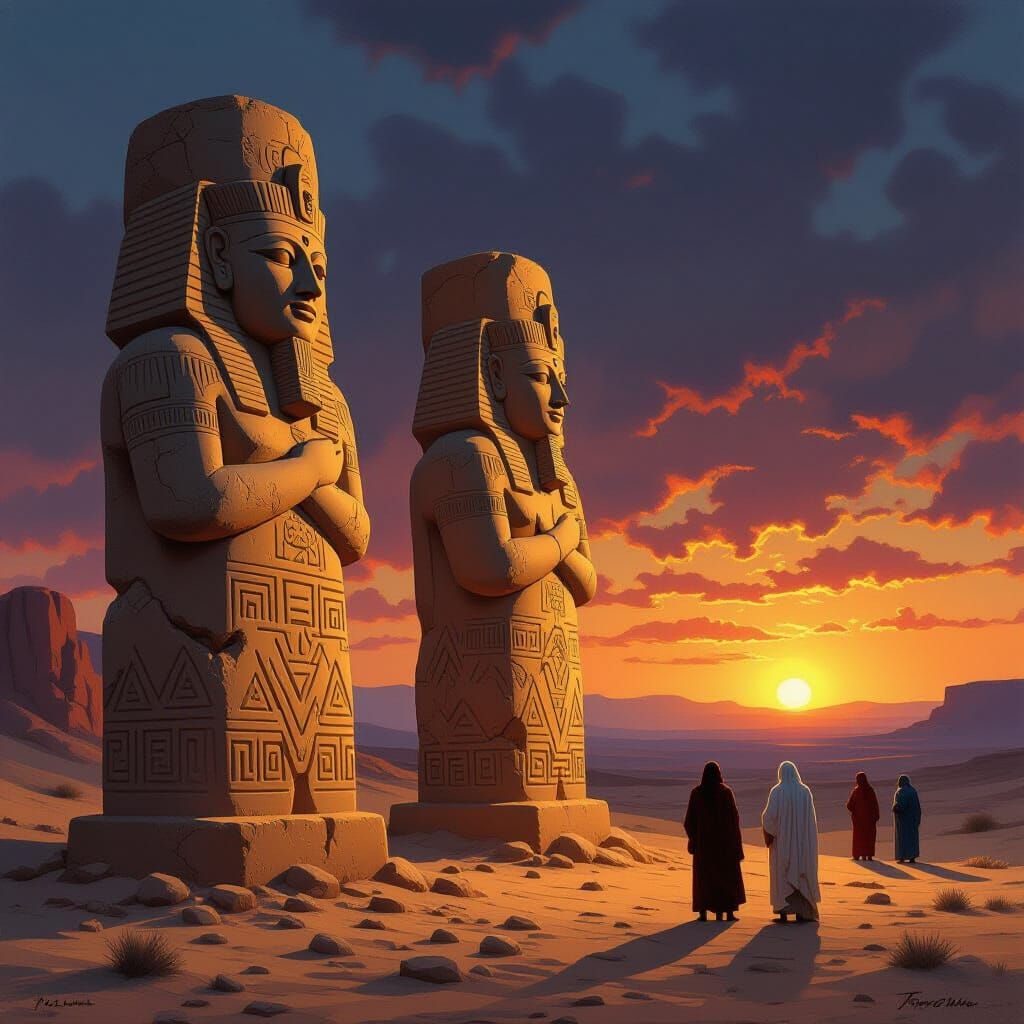 Ancient Amorites Worshiping Stone Idols at Dusk