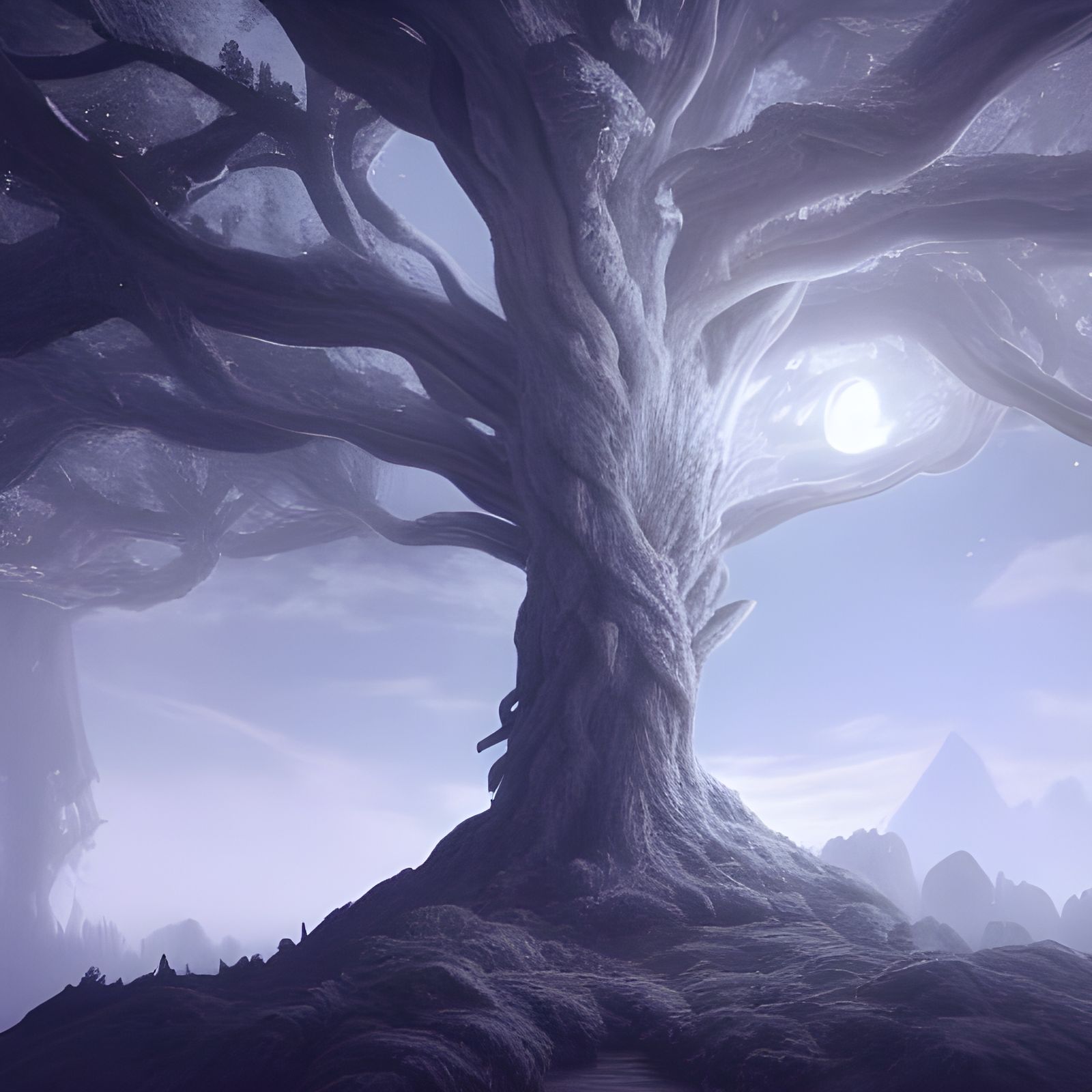 Fantastical White Tree Matte Painting in Deep Color