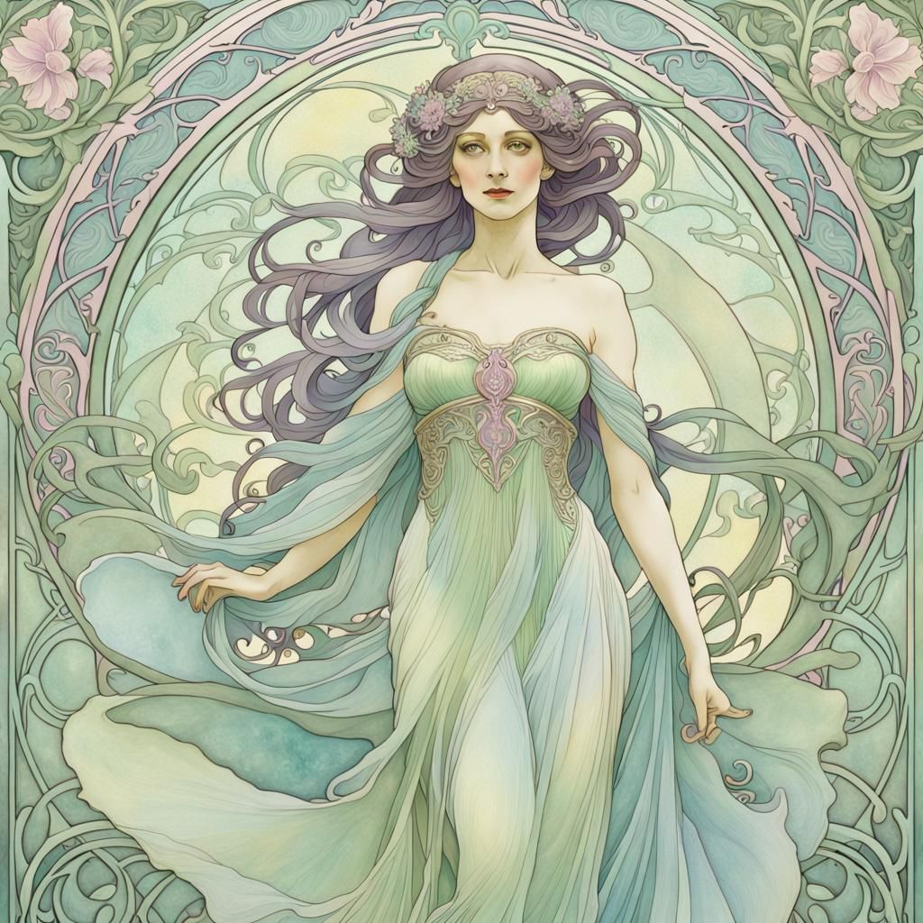 Goddess in Art Nouveau Style with Pastel Colors