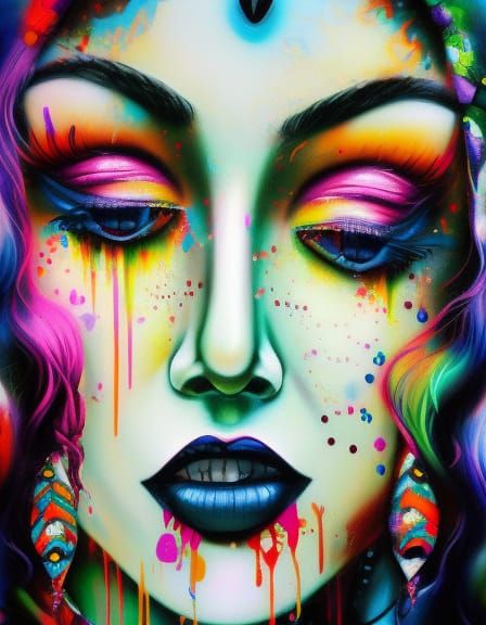 Hyperrealistic Gypsy Woman in Graffiti Art Style