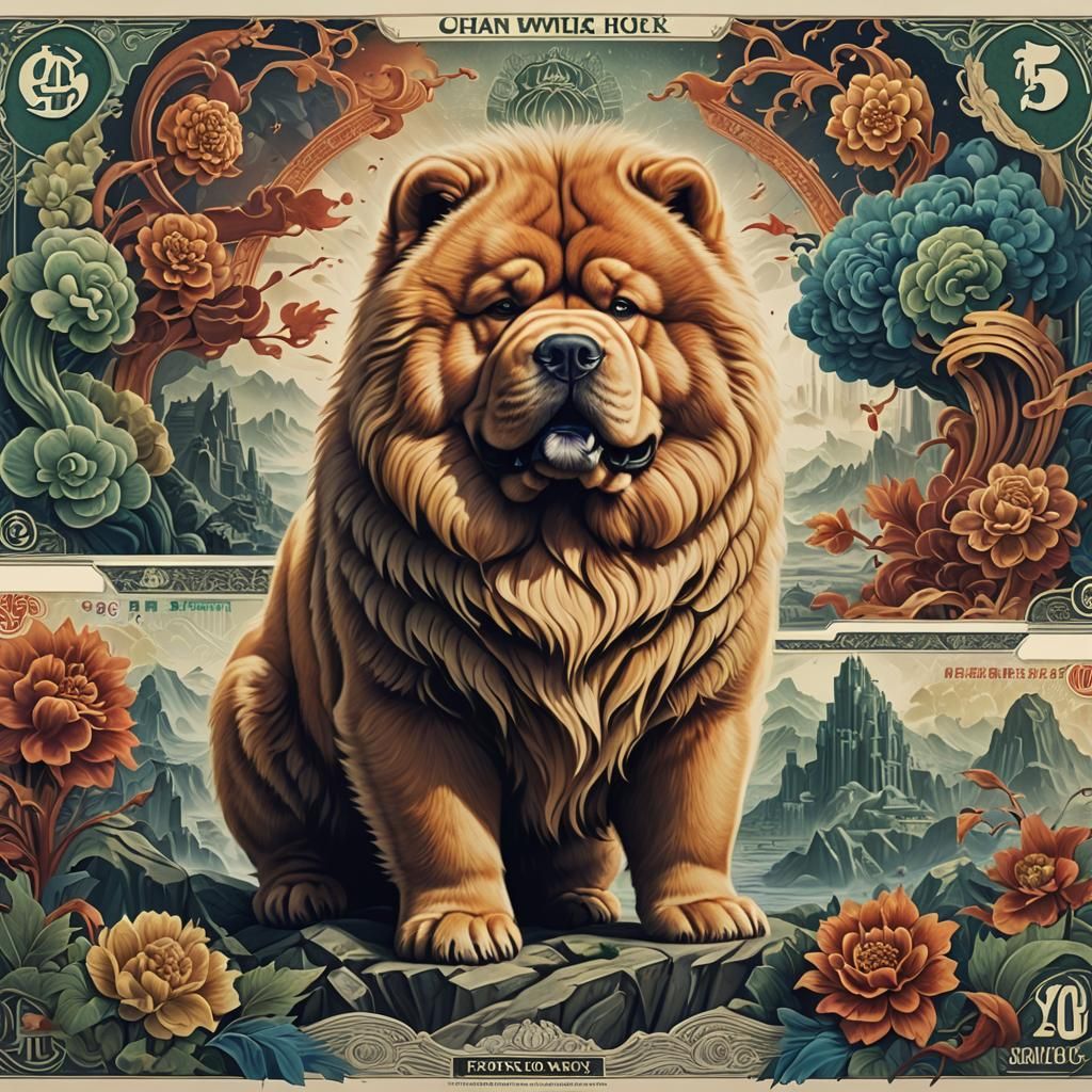 Chow Chow Poster Art Banknote in Detailed Painting