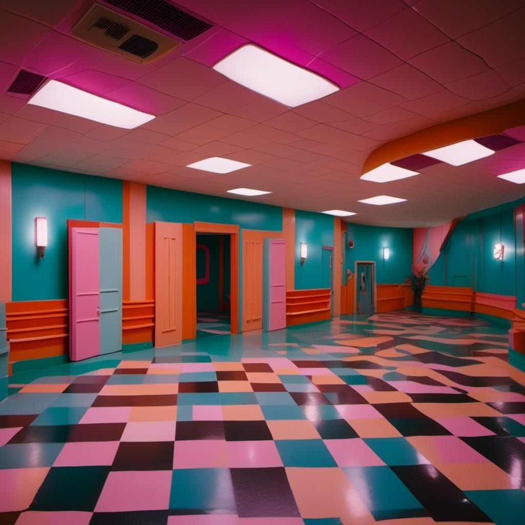 Dreamcore Liminal Space with 90's Interior in Analog Style