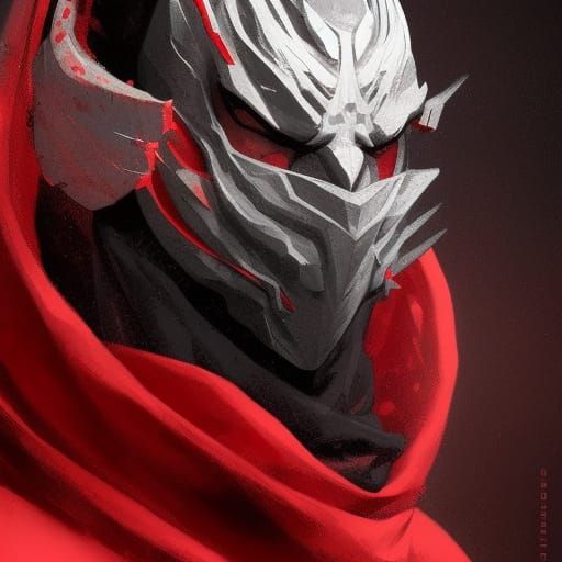 Menacing Ninja with Oni Mask, Hyperdetailed Portrait