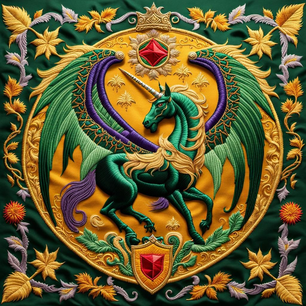 Elegant Embroidered Coat of Arms with Wyvern