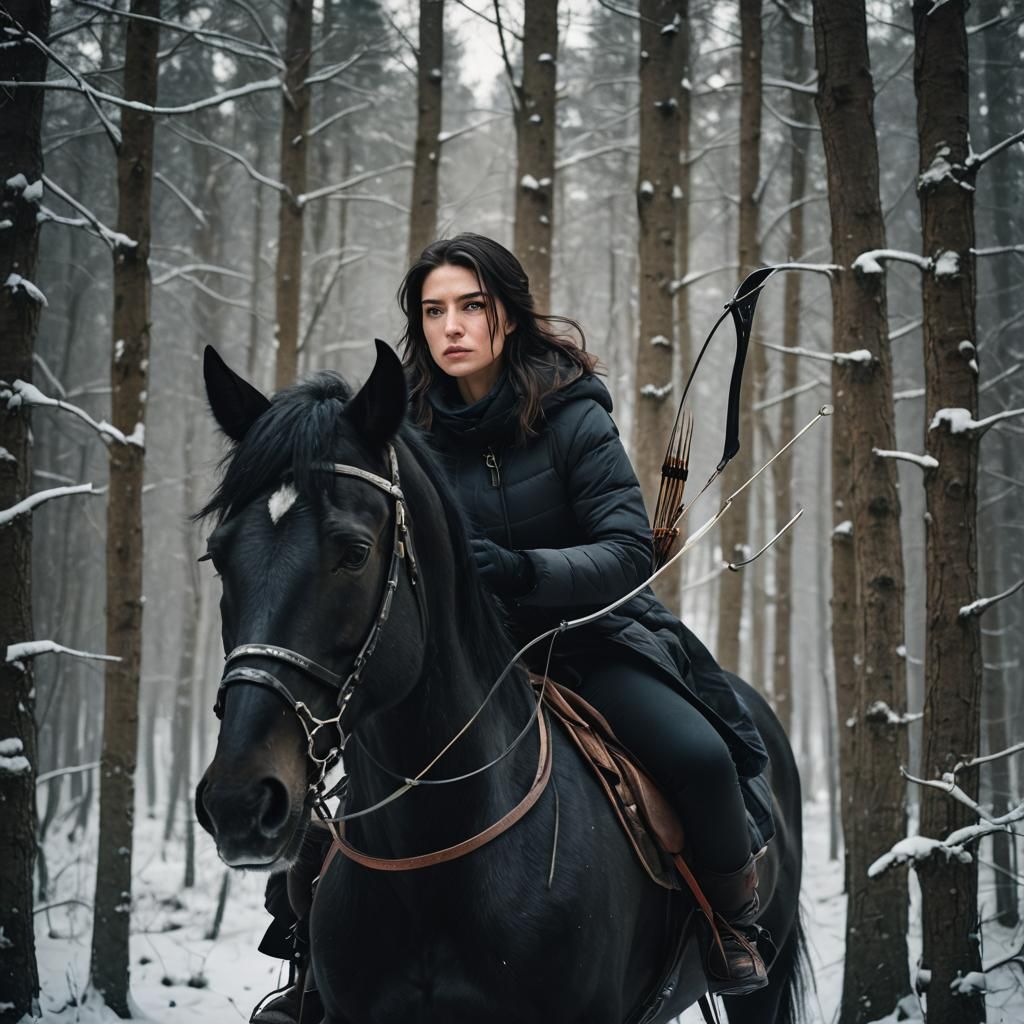 Equestrian Archer in Winter Forest Portrait