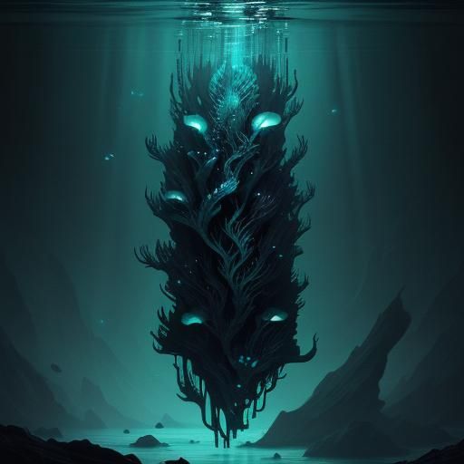 Bioluminescent Firefly Squid in Deep-Sea Illustration