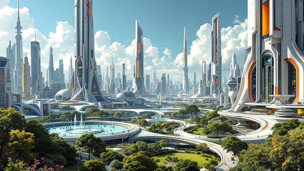 Utopic Neo-Futurist Cityscape: AI-Free Future